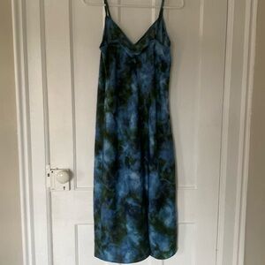 Wild Fable Blue & Green Tie-Dye Abstract Spaghetti Strap Midi Dress Size Medium